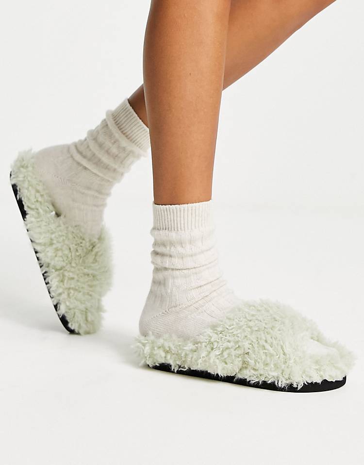 Monki cross front slide slippers in mint green